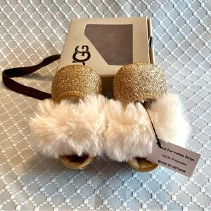 UGG Infant Ballet Fluffy Flats Shoes XS-0-6 Months Shimmery Gold Glitter